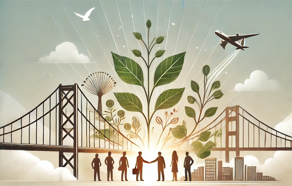 An open landscape with a bright sunrise, symbolizing growth, empowerment, and successful partnerships through shared journeys.